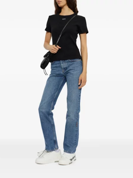 Πλεκτή μπλούζα Off-white με κέντημα λευκό
