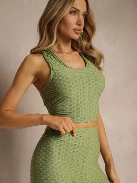Ciemnozielony Tank Top z Tłoczonym Wzorem Aeronna zielona