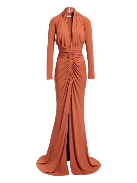 Rochie maxi Elie Saab lungă de costum portocaliu