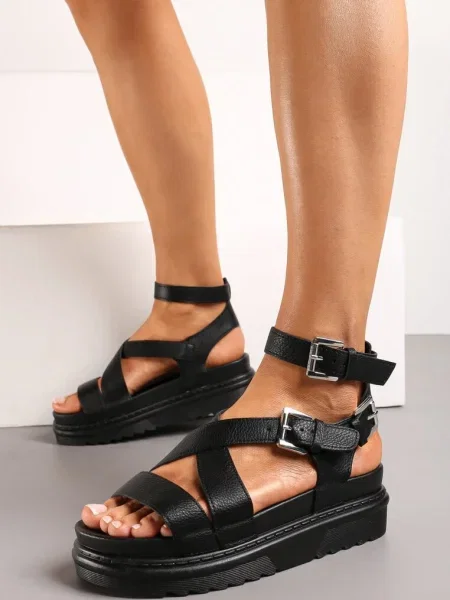 Sandale cu Cataramă la Glezna pe Talpă Groasă Diunna negre