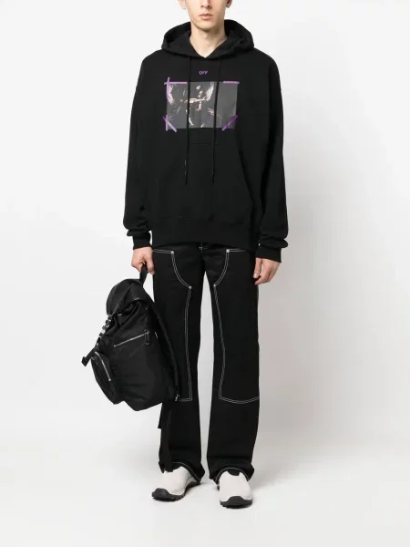 Mikina s kapucí Off-white s potiskem se stahovací šňůrkou