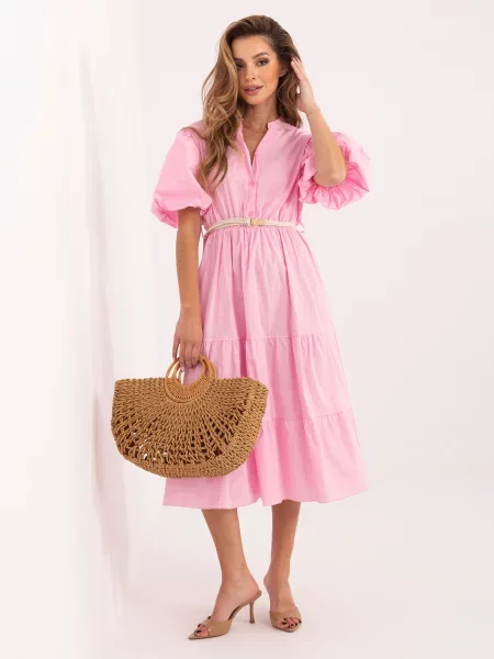 Rochie Italy Moda cu guler înalt roz