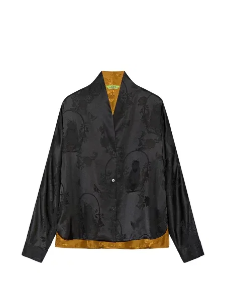 Bluză Shanghai Tang cu model floral din jacard negru