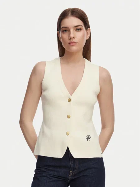 Kamizelka o kroju slim fit z czystej bawełny Tommy Hilfiger beżowa