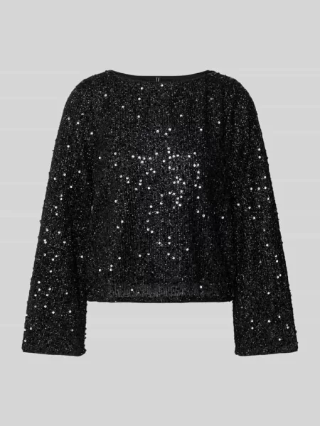 Bluzka o kroju regular fit z długim rękawem i cekinowym obszyciem model ‘NAJA’ Vero Moda czarna
