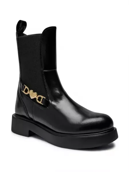 Love Moschino Bőr bokacsizma fekete