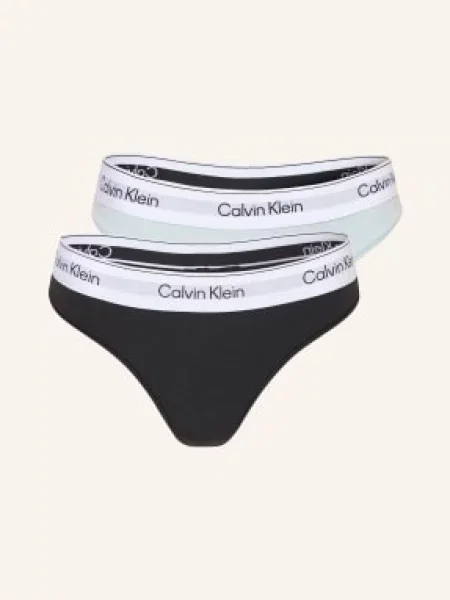 Calvin Klein Balení 2 Ks Kalhotek String Icon Cotton Modal tmavě modrá černá