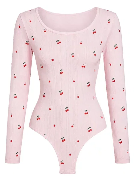 Cfab Alakformáló body Longsleeve Bodysuit Sculpting Shapewear with String pasztell-rózsaszín / cseresznyepiros rózsaszín