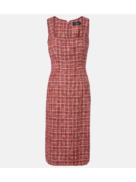 Sukienka midi Etro wełniana z wzorem paisley do kolan bordowa