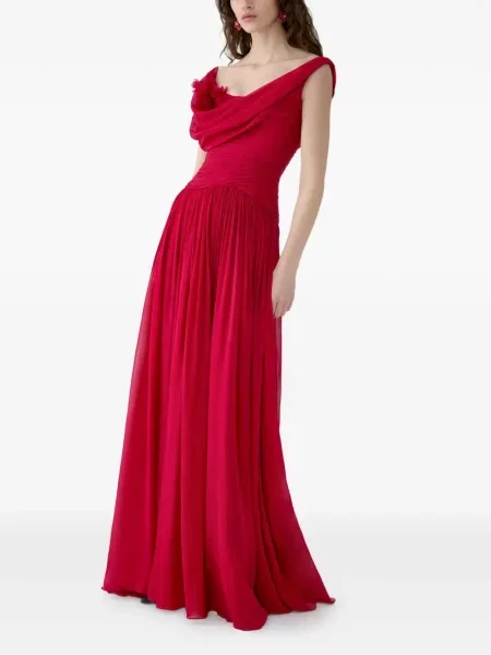 Φλοράλ φόρεμα Carolina Herrera από σιφόν ντραπέ ροζ