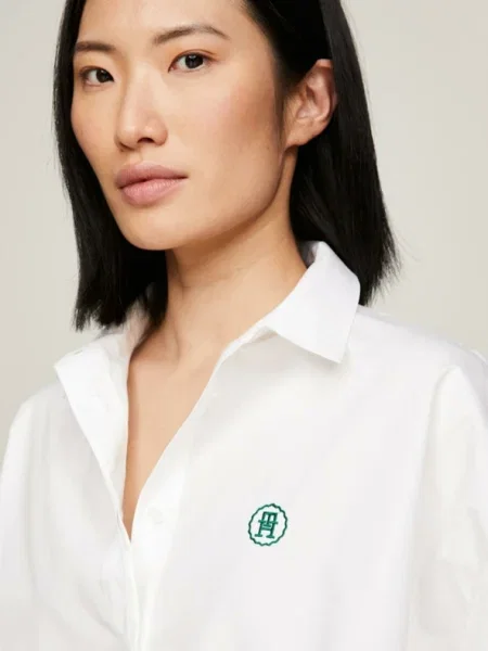 Tommy Hilfiger Cămașă SMD BLOUSON DRAWSTRING | Cropped Fit alb