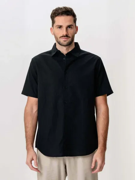 TEESHOPPEN Cămașă Linen Blend negru