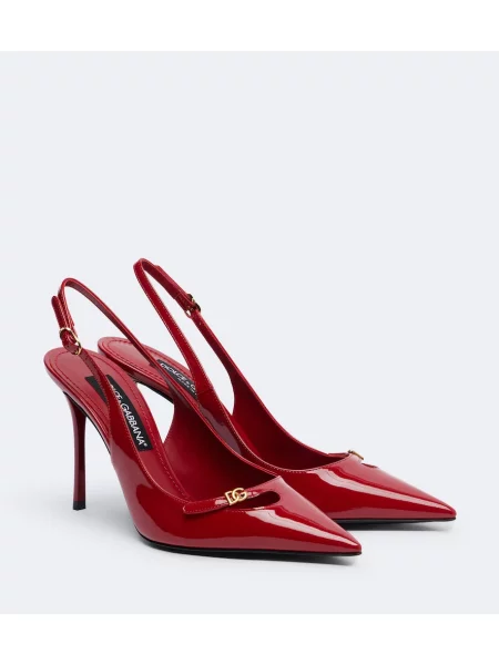 Pantofi cu toc Dolce&gabbana din piele de lac slingback roșu