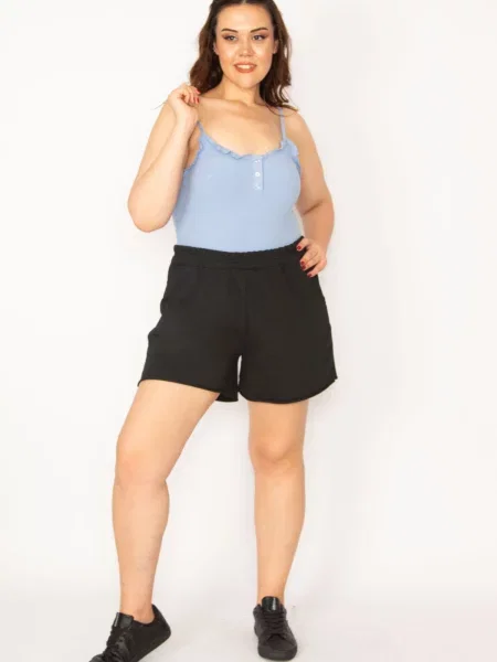 Talie elastică pantaloni scurți şans cu buzunare laterale negru