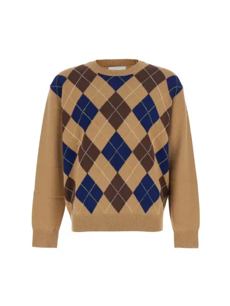 Sweter Dunst wełniany z wzorem argyle beżowy