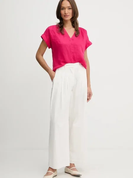 Льняна блузка United Colors of Benetton однотонна рожевий