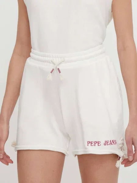 Šortky Pepe Jeans Kendall s aplikací high waist béžová