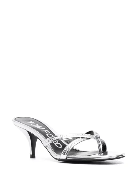 Papuci tip mules Tom Ford din piele argintiu