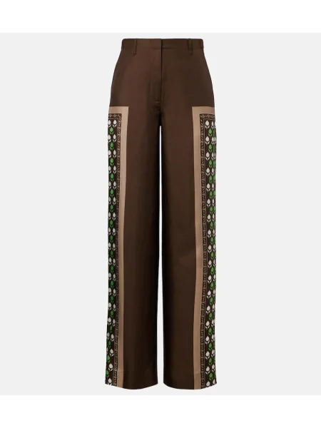 Pantaloni palazzo Tory Burch de mătase cu imagine maro