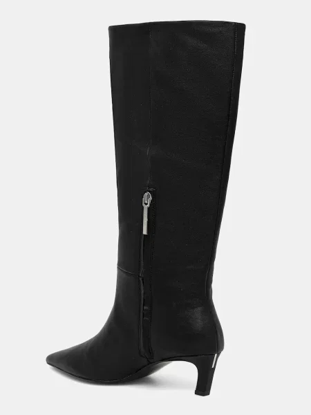 Kožené kozačky Calvin Klein ESS KITTEN HEEL LONG BOOTS na černá