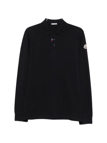 Lung tricou polo Moncler cu autograf negru