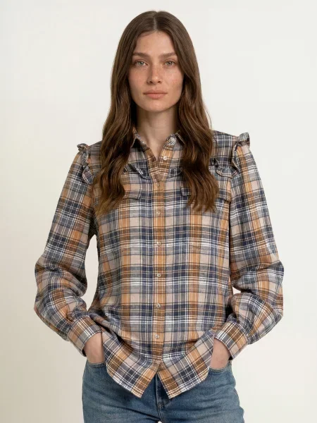 Flanelová halenka émanou s volány béžová
