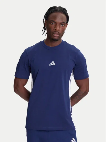 Тениска adidas Essentials тъмносиньо с десен синьо