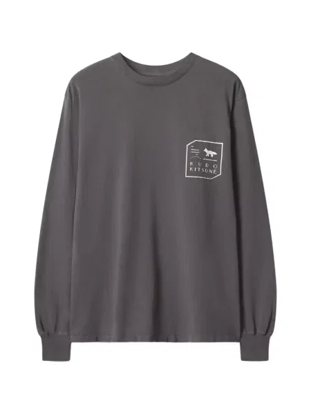 Lung tricou Maison Kitsune cu imagine gri