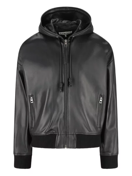 Кожено яке Loewe с качулка черно