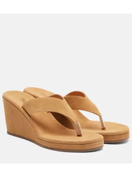 Chiloți tanga Ancient Greek Sandals din piele de căprioară cu pană bej