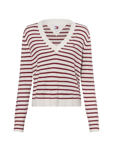 Tommy Jeans Sweter Kobiety drobna dzianina czerwony|biały w paski S biały