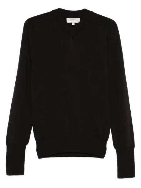 Pulover Studio Nicholson de lână cu decolteu în V maro