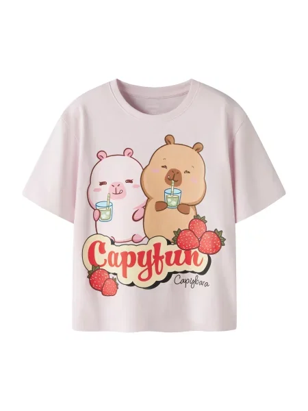 NAME IT Tricou NKFAbbi Capybara brocart / roz / roşu închis negru