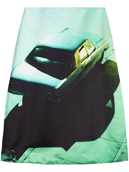 Fustă de satin Jil Sander din satin cu imagine verde