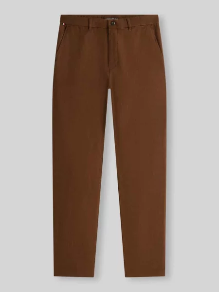 Spodnie lniane o kroju regular fit z wyhaftowanym logo model Denton' Tommy Hilfiger brązowe