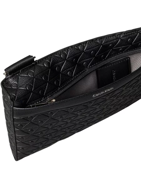 Calvin Klein Crossover torbica Emblem Aop Emboss Square Sling crna