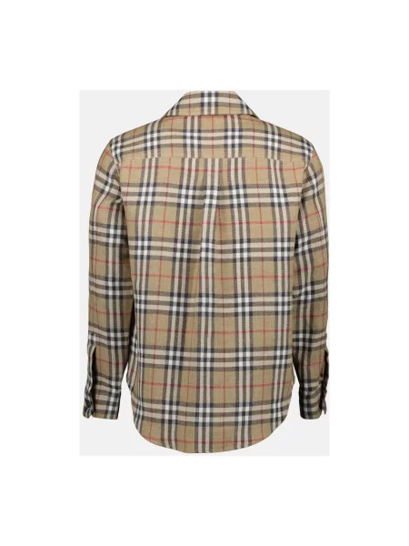 Koszula Burberry w kratę z nadrukiem beżowa