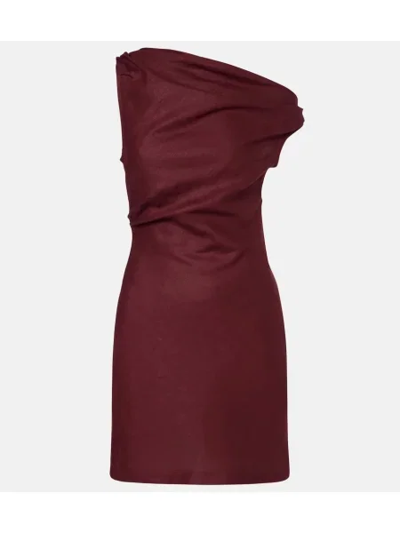 Lniana sukienka Faithfull drapowana bordowa