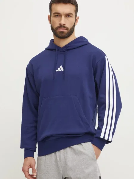 Hanorac Adidas cu dungi din material terry albastru