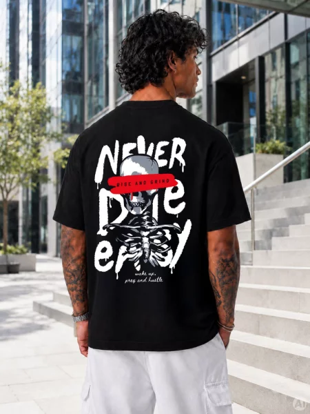 T-shirt oversize z nadrukiem Dstreet czarny