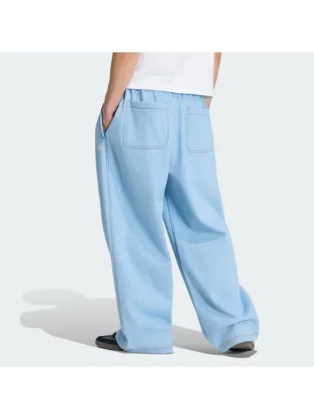 MELANŻOWE SPODNIE TREFOIL ESSENTIALS TYPU BAGGY BEZ MANKIETÓW niebieskie