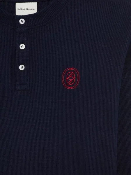Tricou Drole De Monsieur cu broderie tricotate albastru
