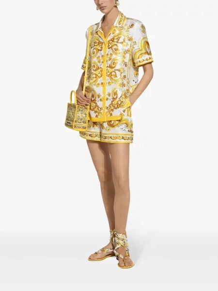 Копринена риза Dolce & Gabbana с принт жълто