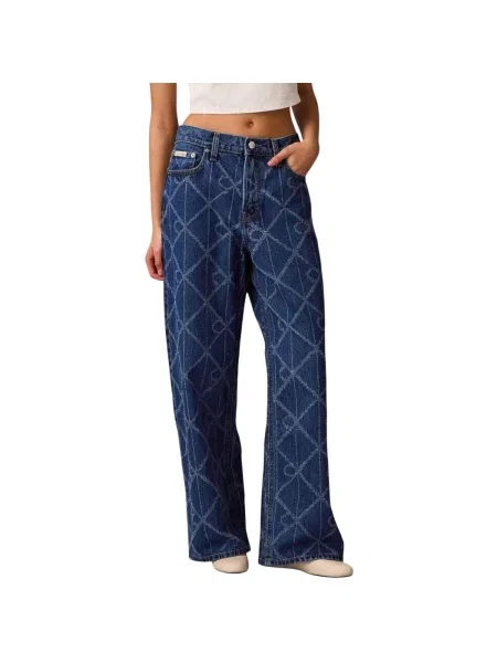 Boyfriend džínsy Calvin Klein Jeans s nízkym pásom modrá