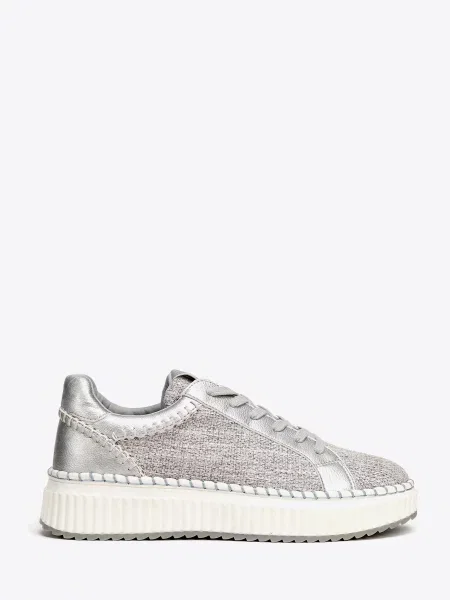 Sneakersy z materiału włókienniczego i ekoskóry szaro-srebrne