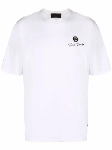 Tricou Philipp Plein cu imagine cu motiv cu inimi alb