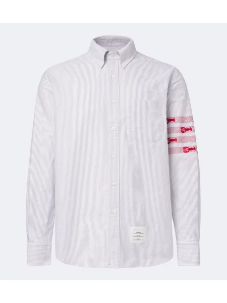 Cămașă Thom Browne cu dungi din țesătură twill gri