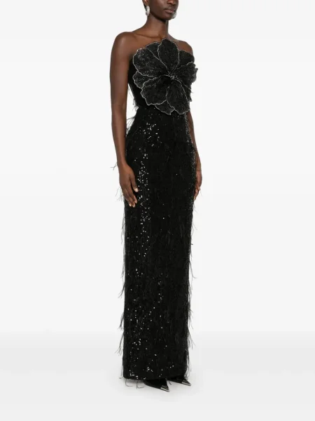 Rochie maxi Nissa cu model floral de costum negru