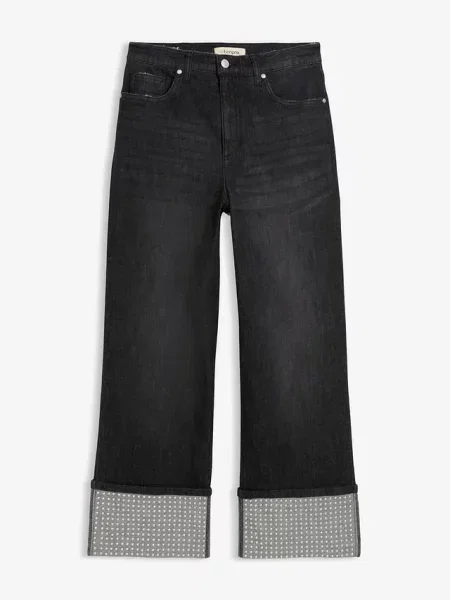 Dżinsy straight high waist z podwiniętymi nogawkami czarne