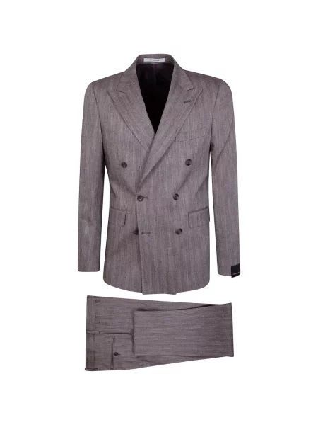 Costum Tagliatore cu model herringbone cu două rânduri de nasturi maro
